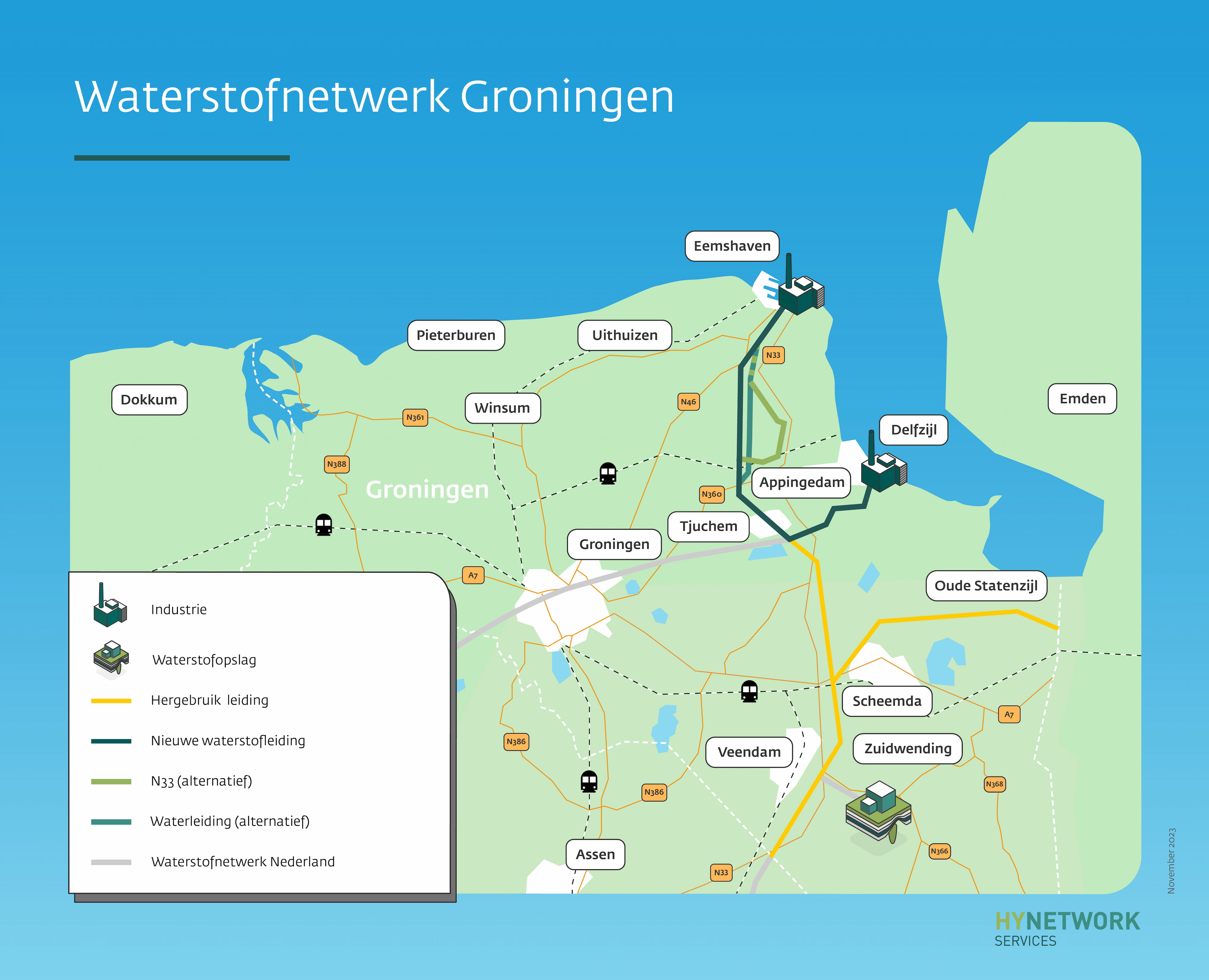 Kaartje - Waterstofnetwerk Groningen