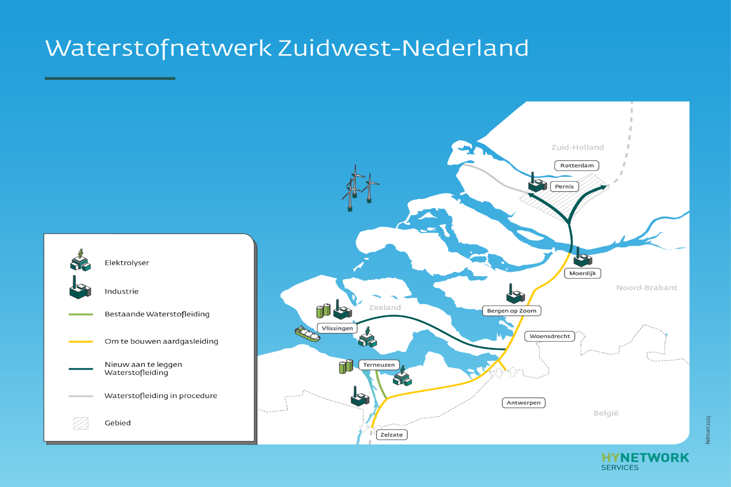 Kaartje - Waterstofnetwerk Zuidwest-Nederland