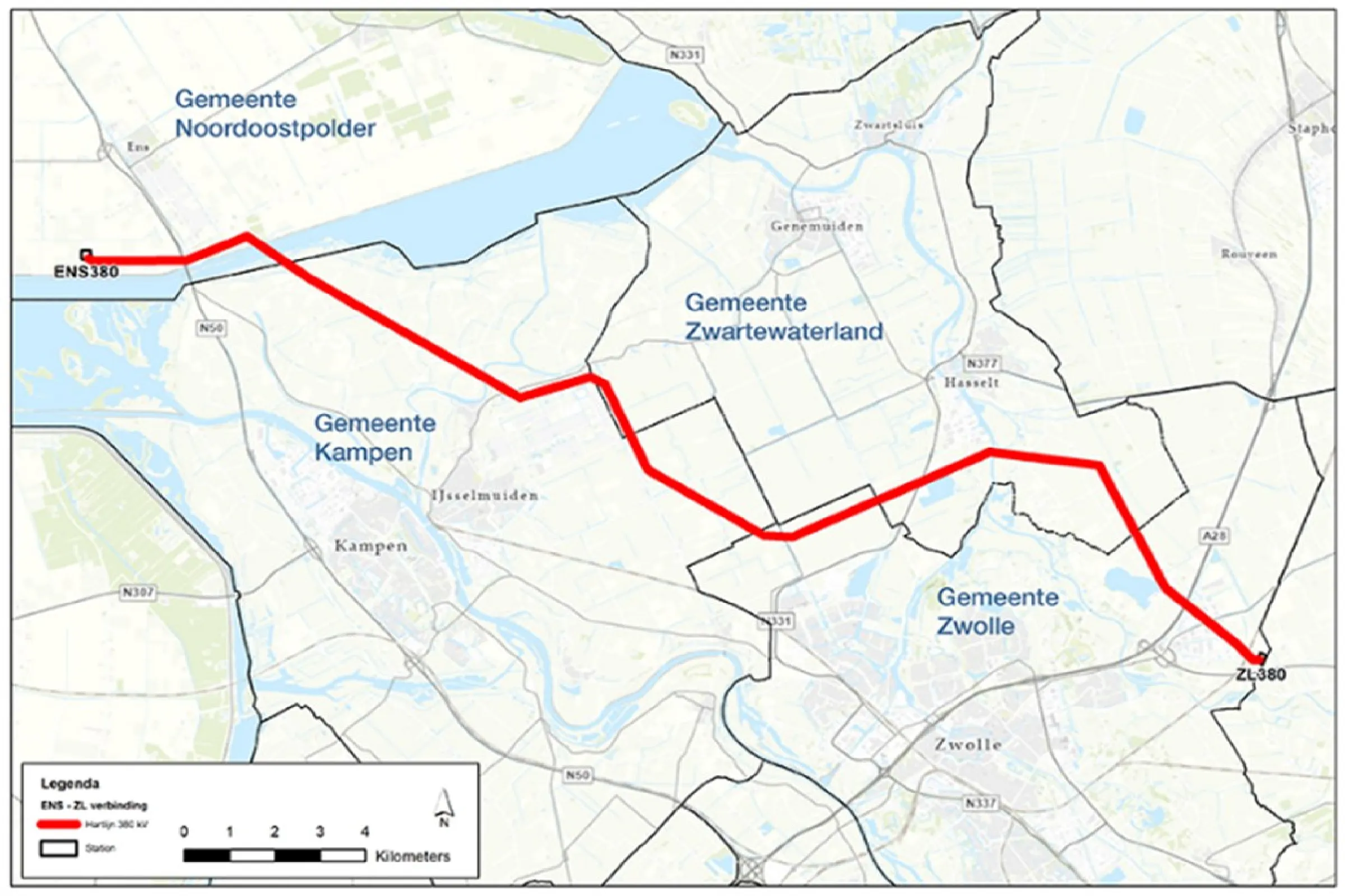 Kaart Ens - Zwolle  Bron TenneT
