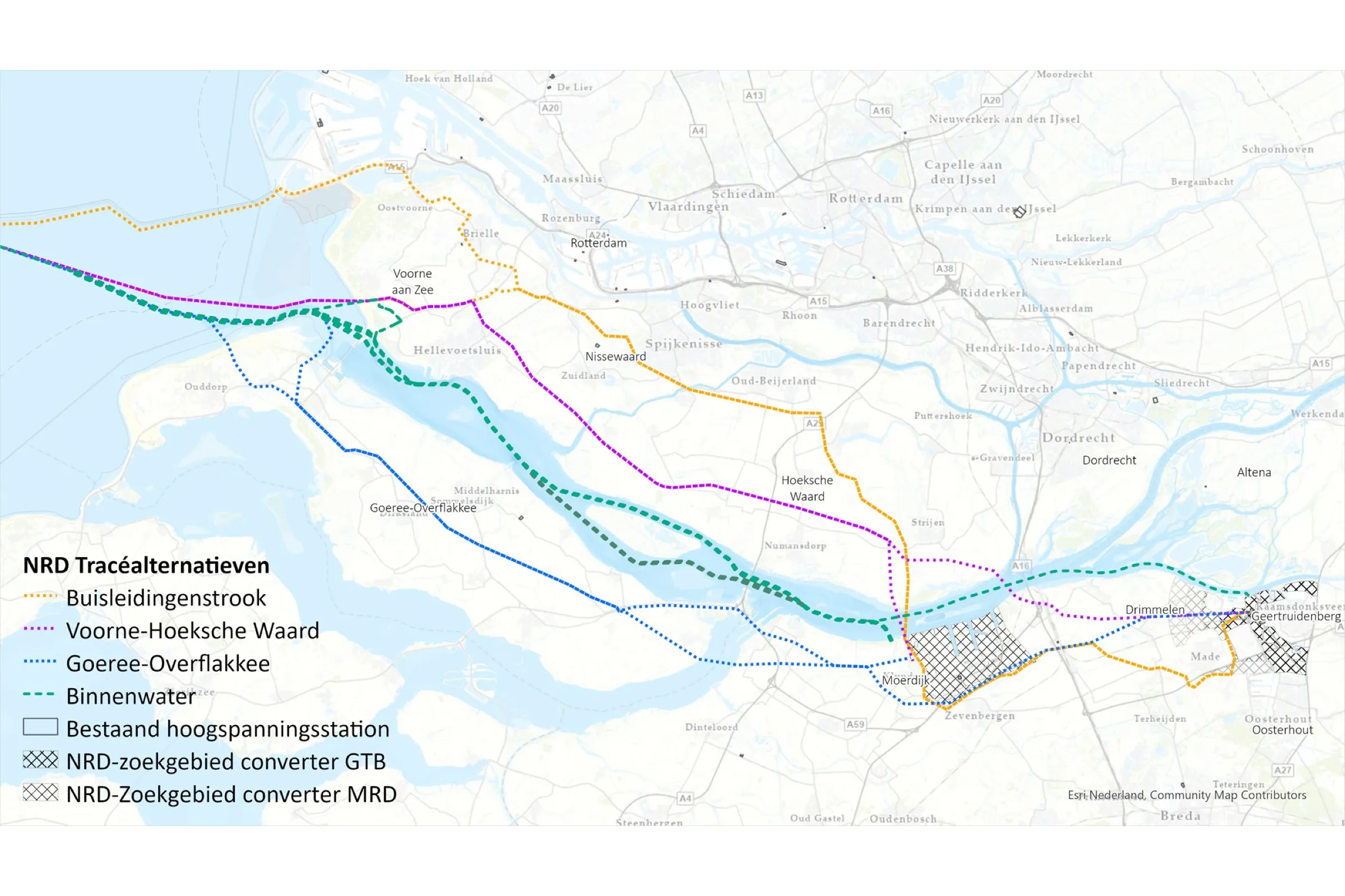 Kaart NRD tracealternatieven - Nederwiek 3