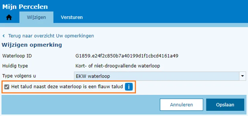 Flauw talud selecteren