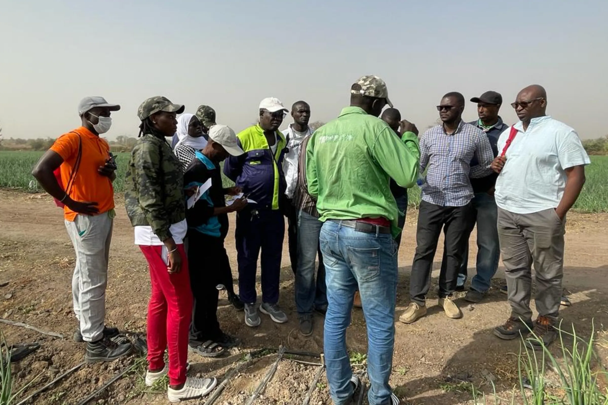 Mensen in het veld bij training tuinbouwproject