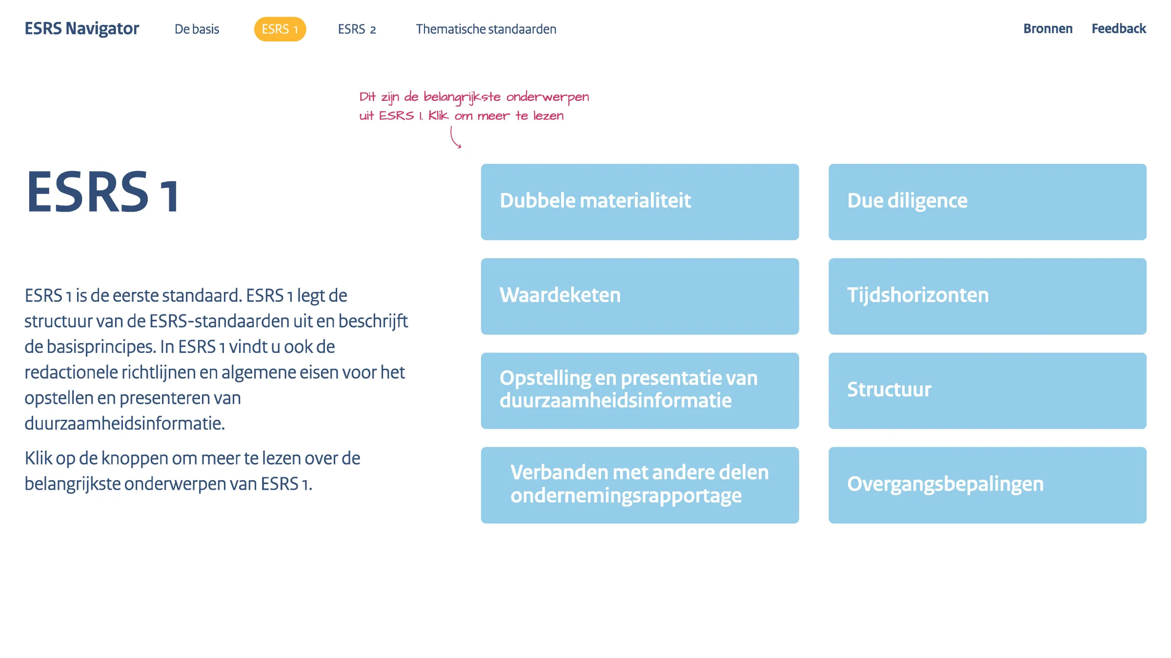 Pagina uit de ESRS Navigator