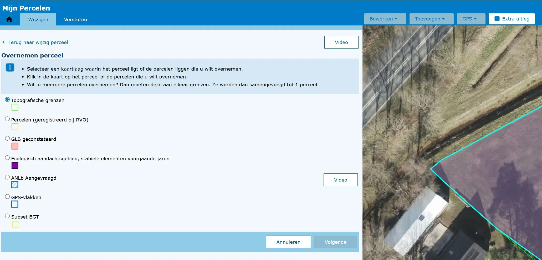 Andere grens selecteren