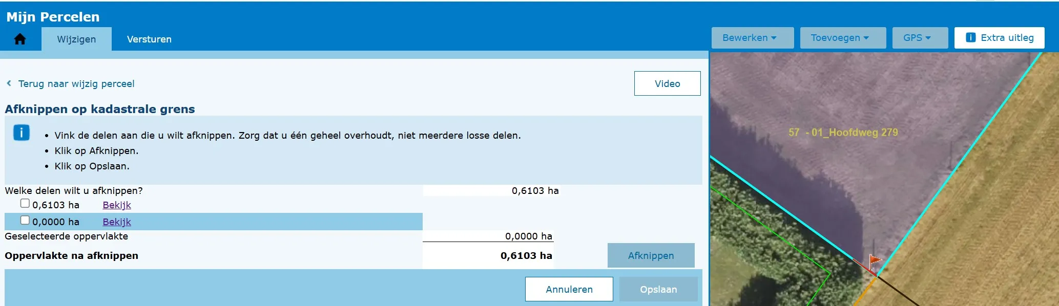 Knippen op kadastrale grens