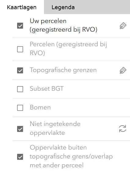 Enkele kaartlagen in Mijn percelen