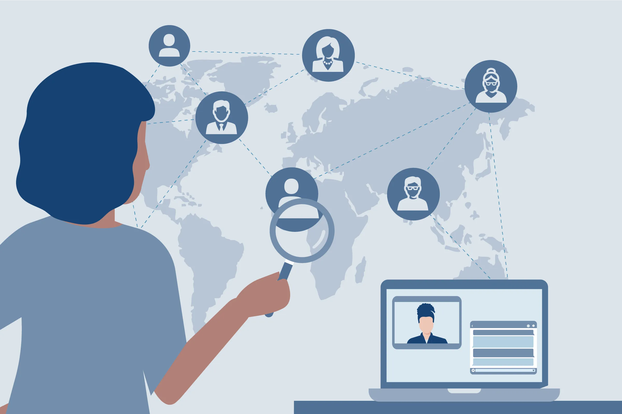 Illustratie internationaal netwerken en zakelijke partners vinden