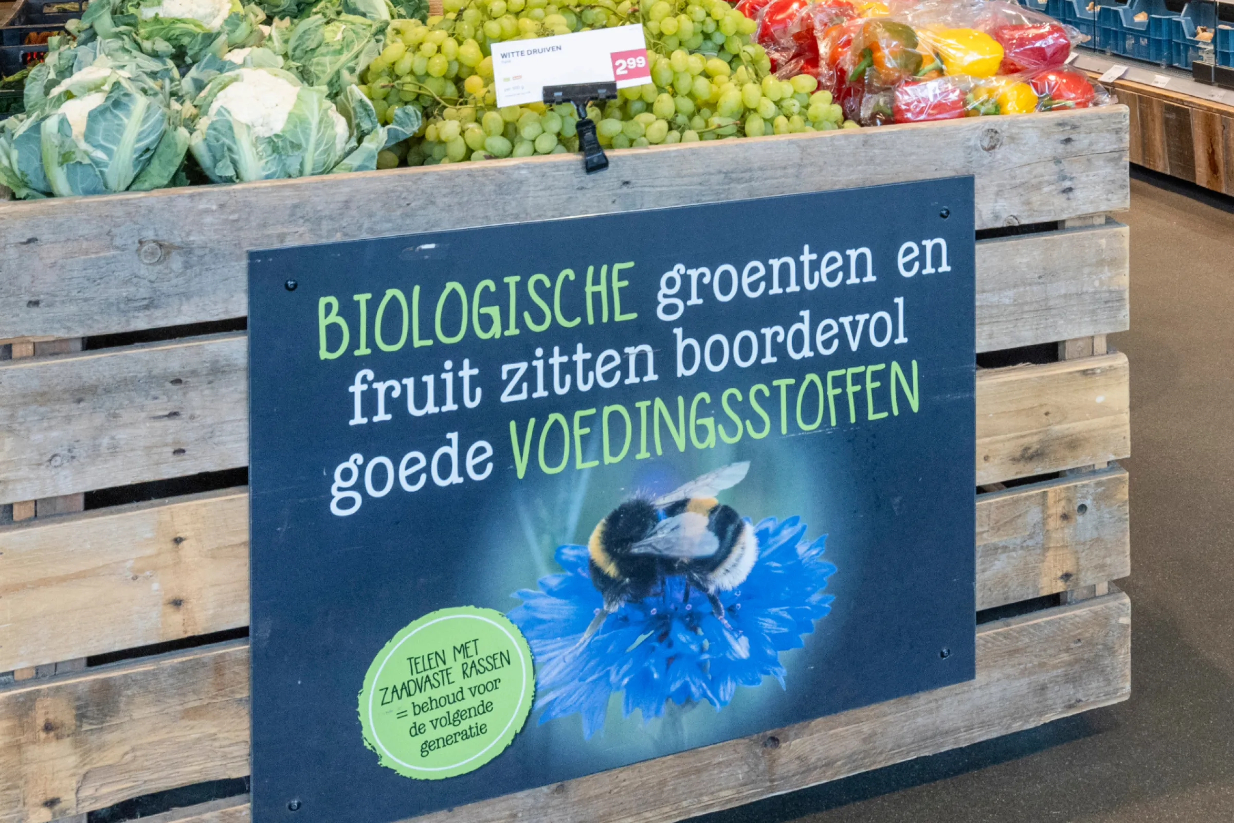 Claim over biologische groenten en fruit in supermarkt