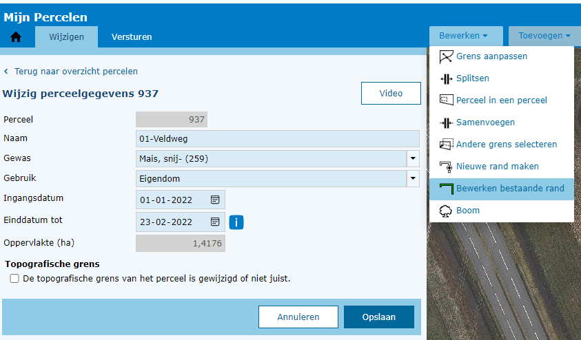 Bewerken bestaande rand in Mijn Percelen
